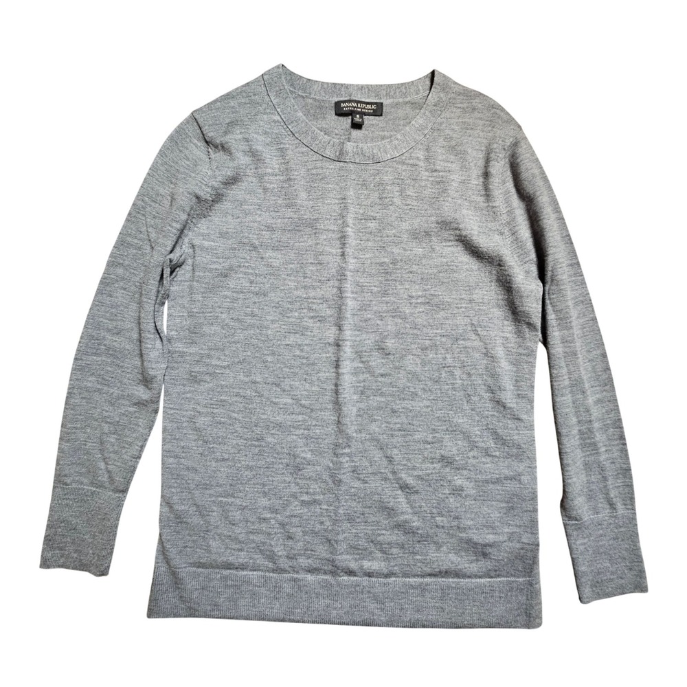 Banana Republic Extra Fine Merino Crew Neck Sweater S Charcoal Gray Quiet Luxury